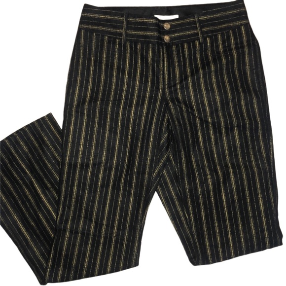 NWOT- Alice + Olivia Black & Gold Pinstripe Flare Leg Pants - Picture 2 of 6